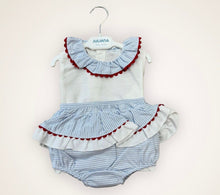 Cargar imagen en el visor de la galería, Conjunto Falda Camisa Niña Rayada Cielo