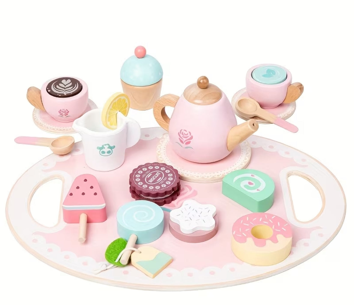 Juego de té de madera y carrito helados