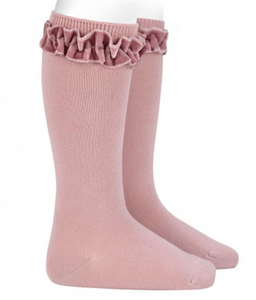 Calcetines altos cinta terciopelo fruncida en puño Rosa Palo