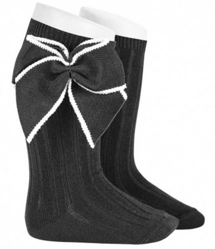 Calcetines altos canalé con lazo punto festón NEGRO