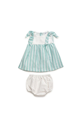Vestido Corto Con Braga Rayado Blanco/Verde