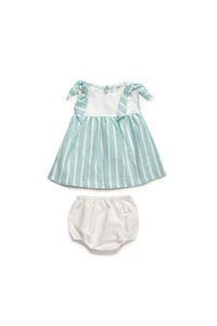 Vestido Corto Con Braga Rayado Blanco/Verde