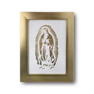 Virgen GPE Grande 9x13" - Oro / Blanco