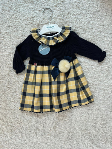 Vestido Cuerpo Punto Lazo Pom Pom Marino