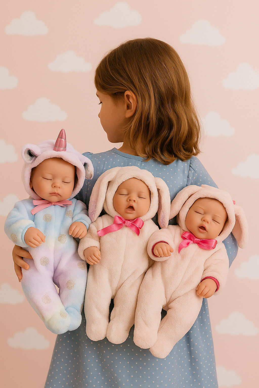 Muñecas Newborn con cobija y diadema ch, mediana y grande.