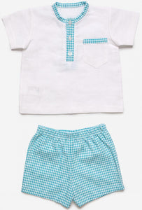 Conjunto Camisa Niño Vichy Bolsillo Turquesa ALINA