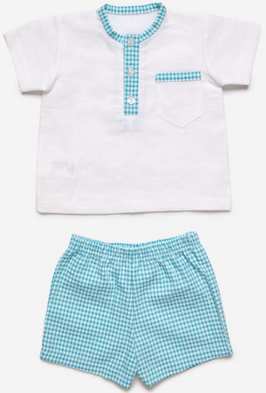 Conjunto Camisa Niño Vichy Bolsillo Turquesa ALINA