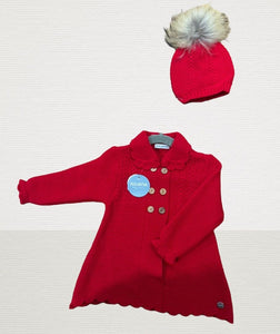 Abrigo Recogidas Gorro Pelo Natural Rojo ALINA