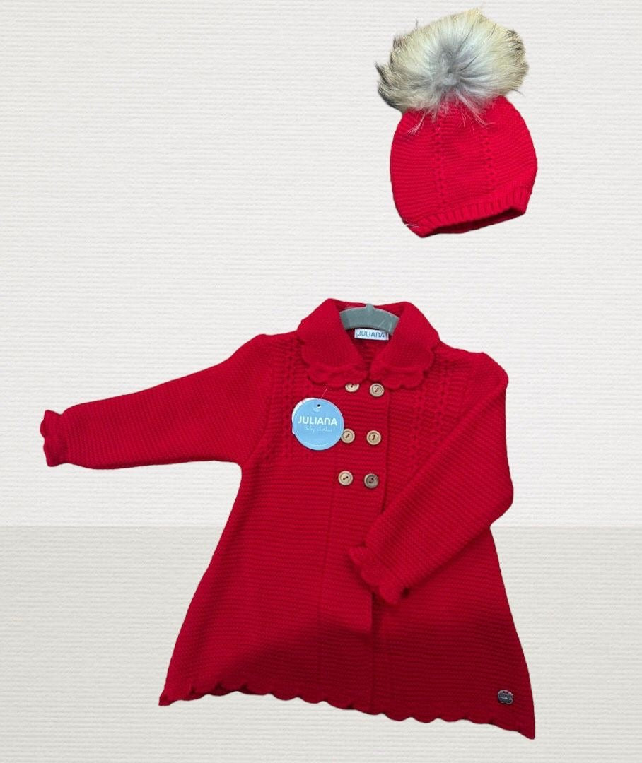 Abrigo Recogidas Gorro Pelo Natural Rojo ALINA