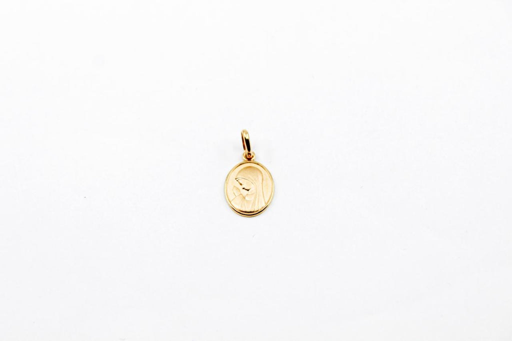 Medalla Oval Virgen Madonna con Bisel oro 14k
