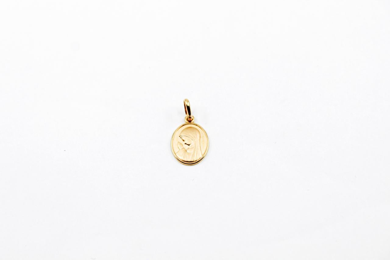 Medalla Oval Virgen Madonna con Bisel oro 14k