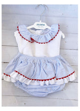 Cargar imagen en el visor de la galería, Conjunto Falda Camisa Niña Rayada Cielo