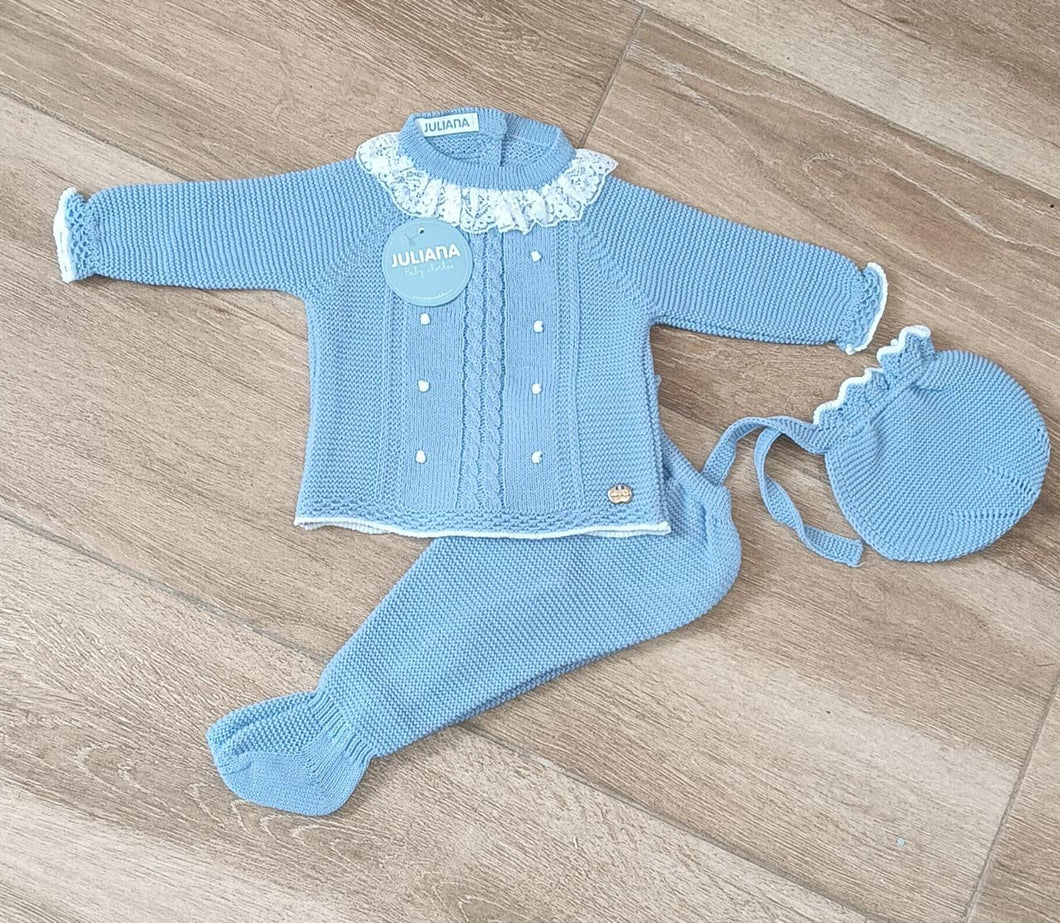 Conjunto Polaina 3.P Bodoques Puntilla Cielo Blanco