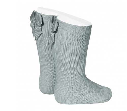 Calcetines altos punto bobo con lazo VERDE SECO