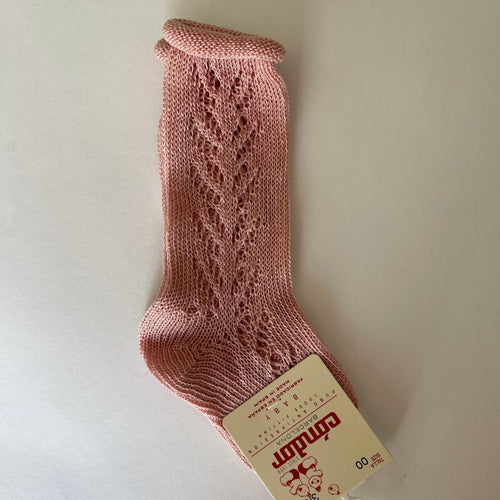 Calcetines altos de perlé extrafino calado latera Cassi ROSA PALO