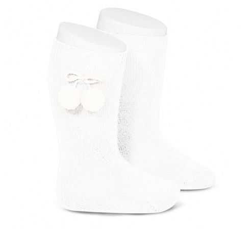 Calcetines altos algodón cálido con borlas BLANCO