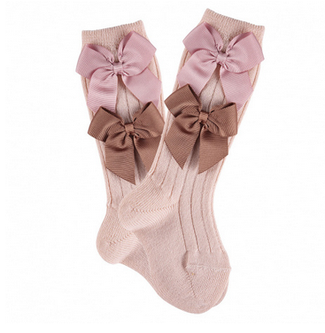 Calcetines altos con doble lazo de grosgrain NUDE