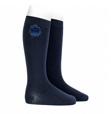 Calcetines altos punto liso con aplica pelo MARINO