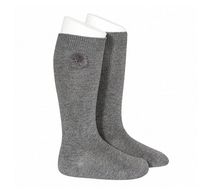 Calcetines altos punto liso con aplica pelo GRIS CLARO