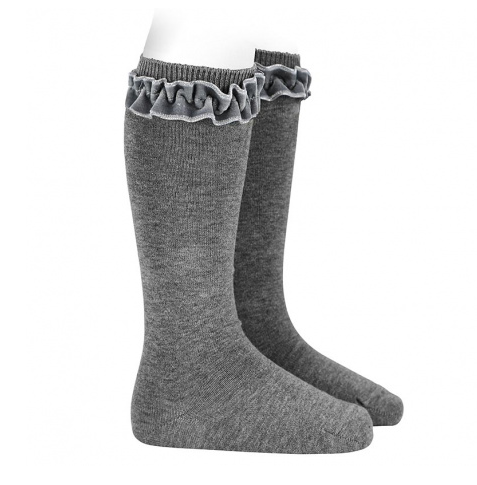 Calcetines altos cinta terciopelo fruncida en puño GRIS CLARO