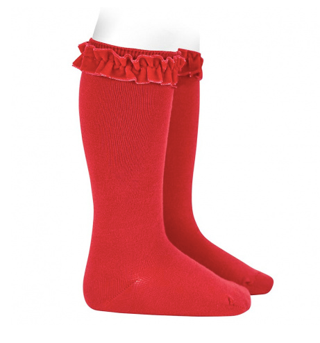 Calcetines altos cinta terciopelo fruncida en puño ROJO