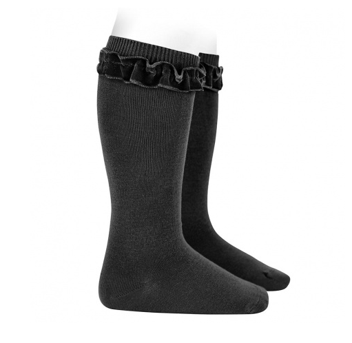Calcetines altos cinta terciopelo fruncida en puño NEGRO