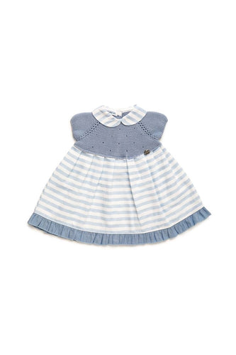 Vestido Cuerpo Punto Rayado Cuello Cielo