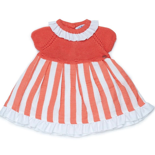 Vestido Cuerpo Punto Rayado Coral