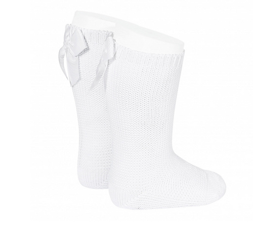 Calcetines altos punto bobo con lazo BLANCO