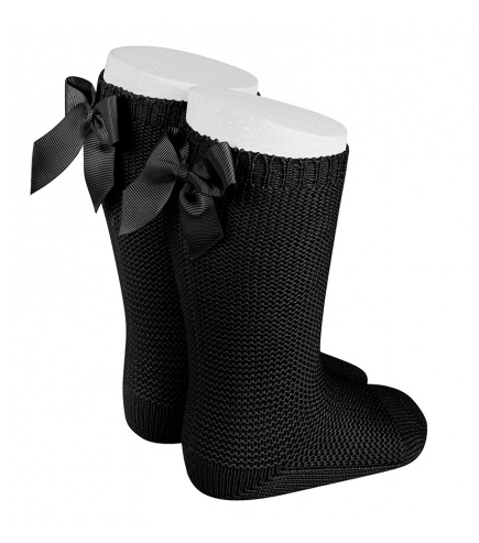 Calcetines altos punto bobo con lazo NEGRO