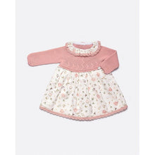 Cargar imagen en el visor de la galería, Vestido Cuerpo Punto Tela Flores  Rosa Empolvado