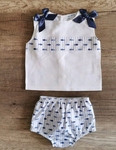 Conjunto Camisa Niña Peces Azul Noche