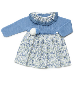 Vestido Cuerpo Punto Flores Cielo ALINA