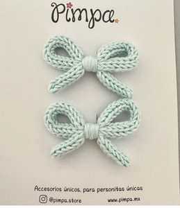 Micaela - par de moñitos tejidos en pinza
