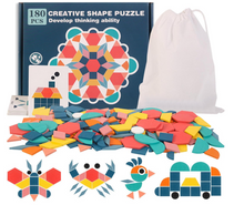 Cargar imagen en el visor de la galería, 180 PCS Rompecabezas de Tangram de Madera para Niños PORFYDYA