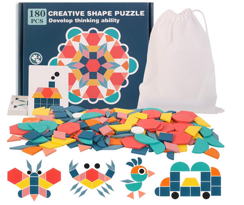 180 PCS Rompecabezas de Tangram de Madera para Niños PORFYDYA