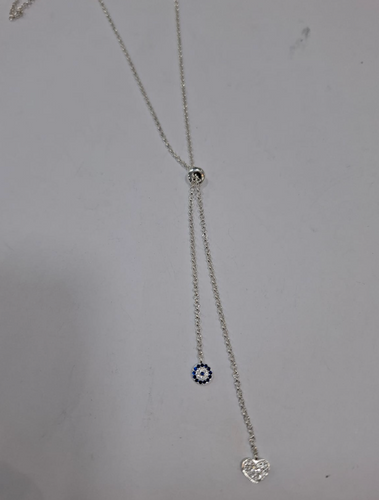 Collar Corbatero Ojo Turco Con Corazon Plata .925