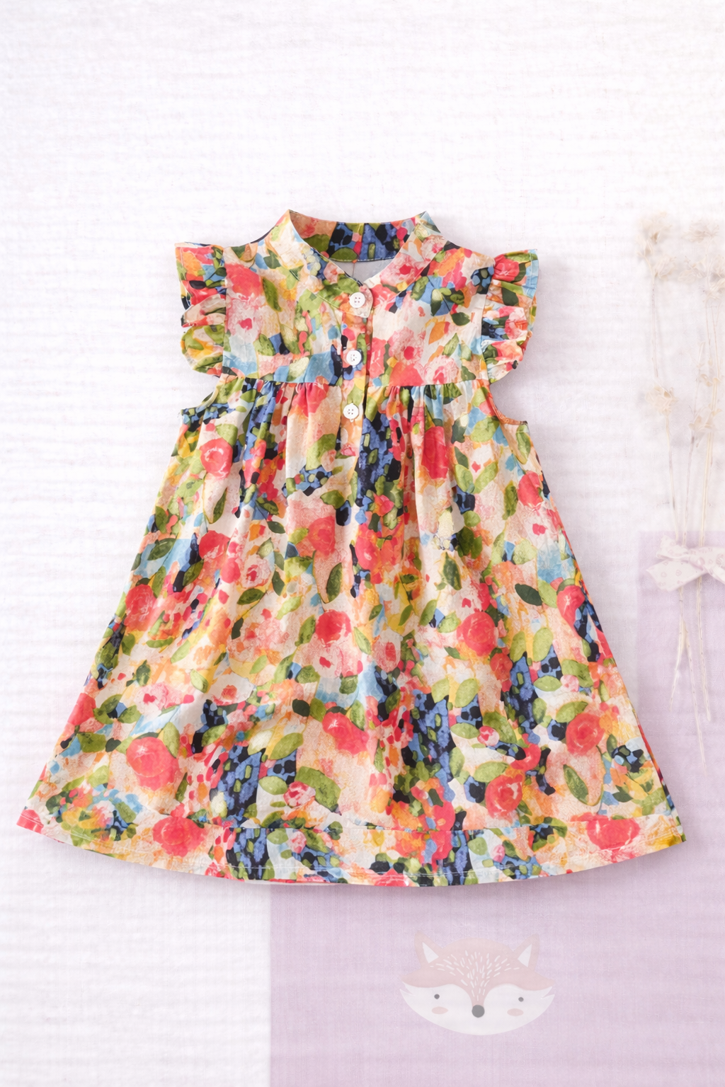 Vestido flores cuello alto