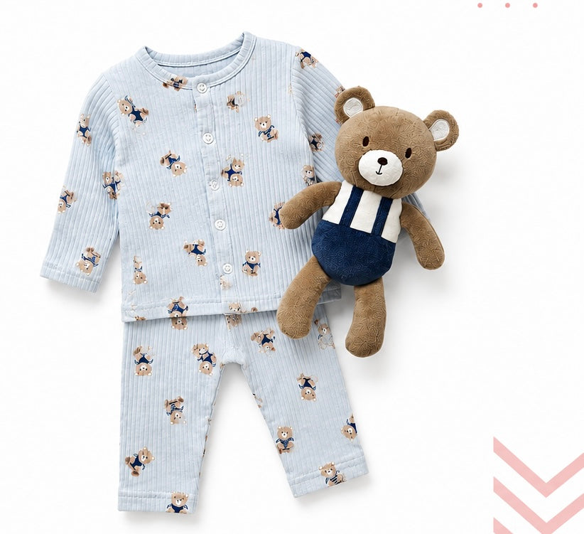 Conjunto bebé osito azul con peluche
