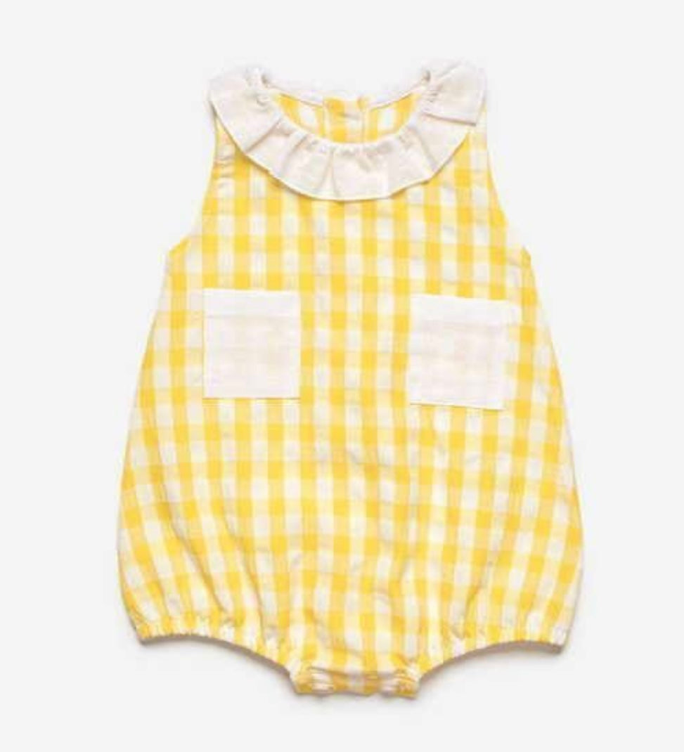 Pelele Enterizo Tela Cuadritos Bolsillo Amarillo