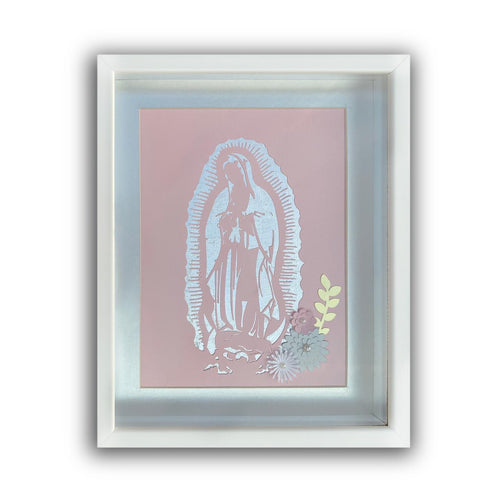 Virgen Guadalupe Flores - Hoja de Plata / Rosa PAPIER