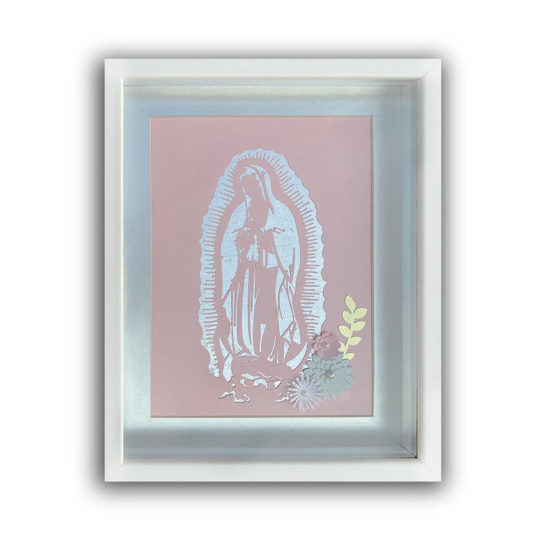 Virgen Guadalupe Flores - Hoja de Plata / Rosa PAPIER