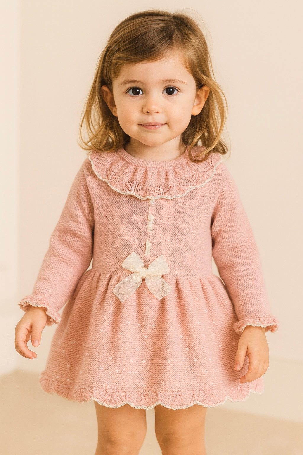 Vestido De Punto Con Pasacintas Y Lazo De Tul Lurex Orquidea
