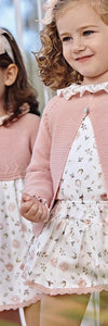 Vestido Cuerpo Punto Tela Flores  Rosa Empolvado