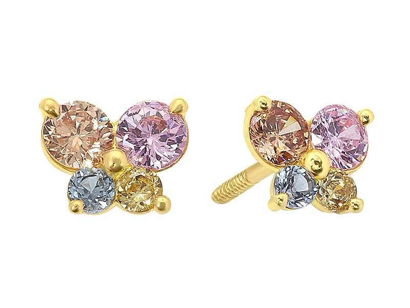 Broquel Mariposa Cz Colores oro 10k