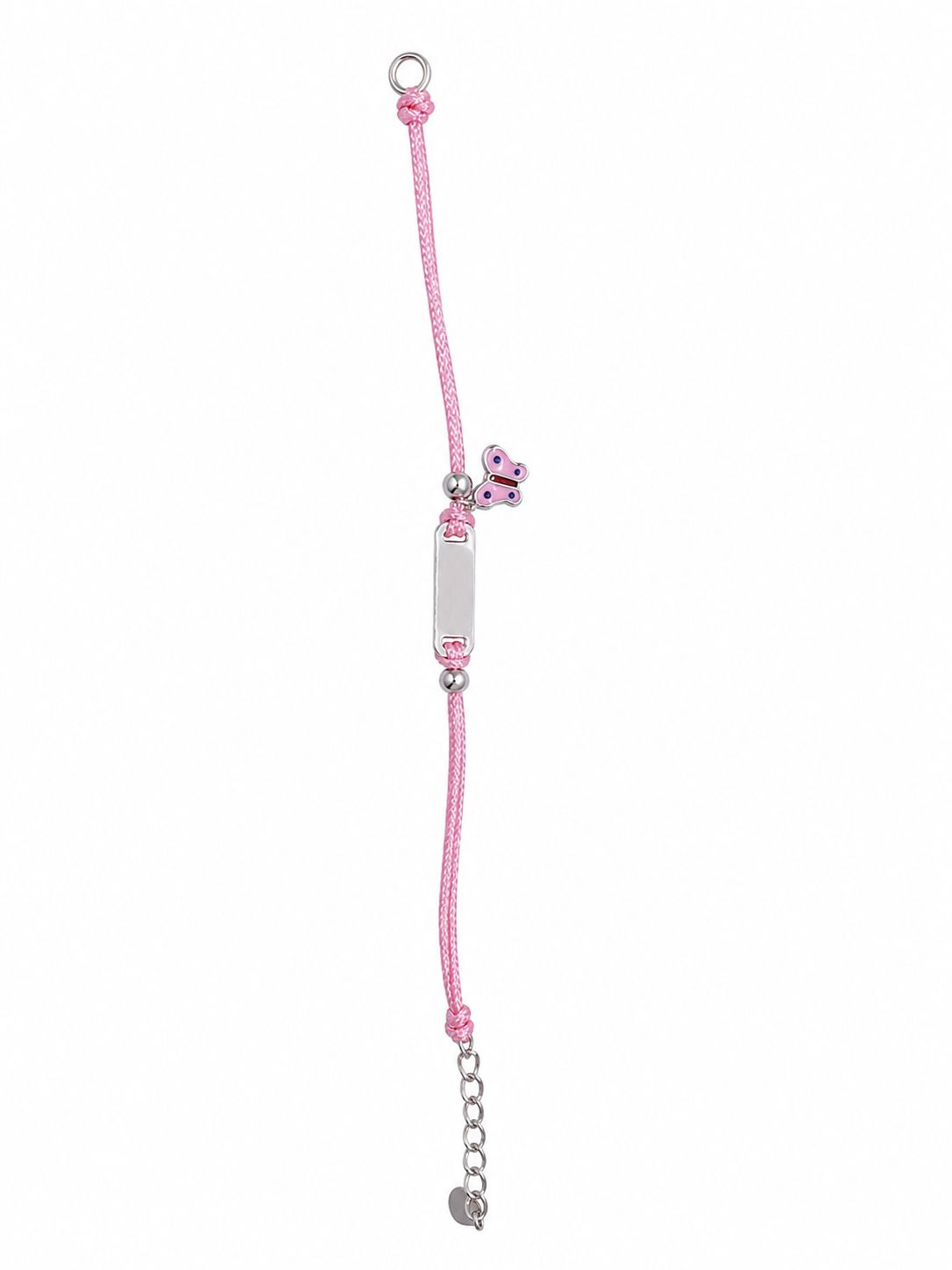 Pulsera con Placa y Mariposa plata .925 hilo rosa COLECCIÓN BAMBINA