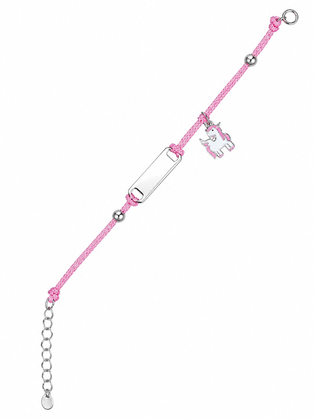 Pulsera con Placa y Unicornio plata .925 hilo rosa COLECCIÓN BAMBINA
