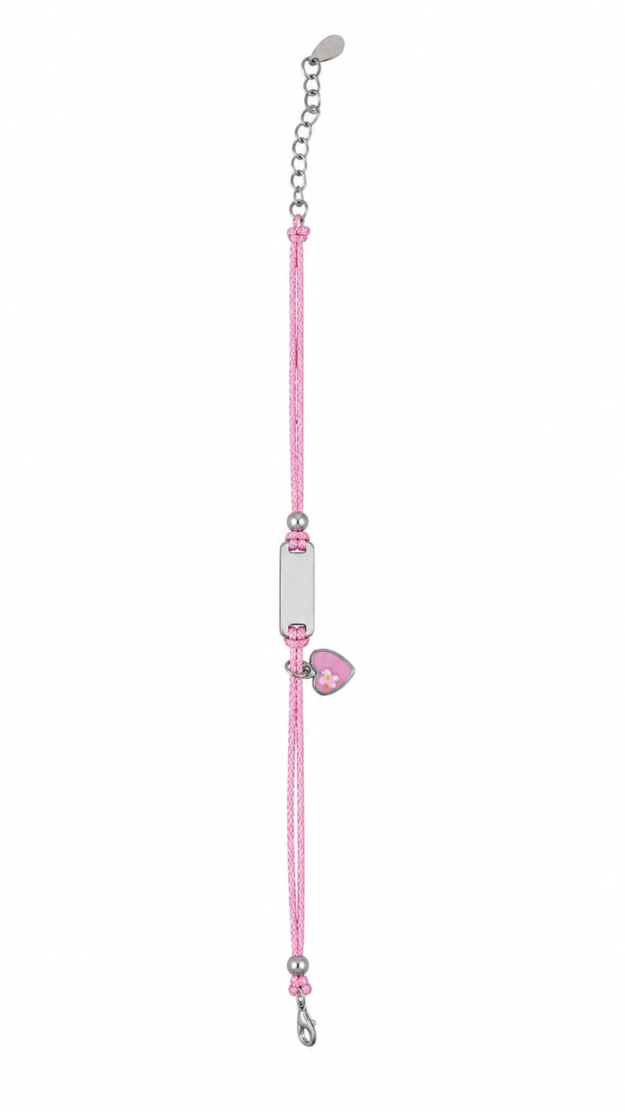 Pulsera con Placa y Corazon plata .925 hilo rosa COLECCIÓN BAMBINA