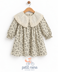 Vestido manga larga Beige Flores