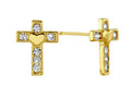 Broquel Cruz con Corazon Inflado con CZ 10K ENTRE JOYAS